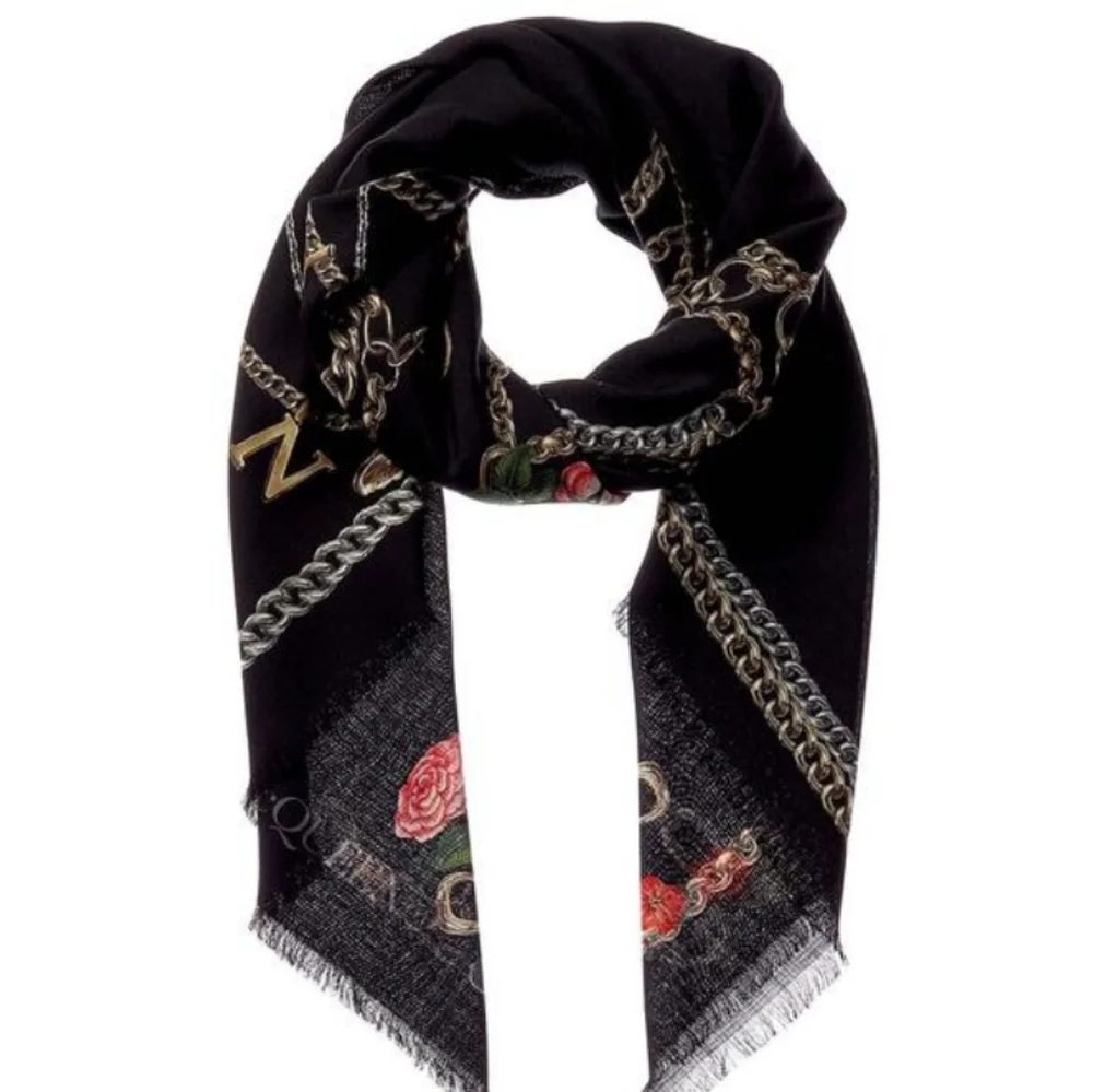NWT Alexander McQueen Chain Skull Wool Large Scarf Black